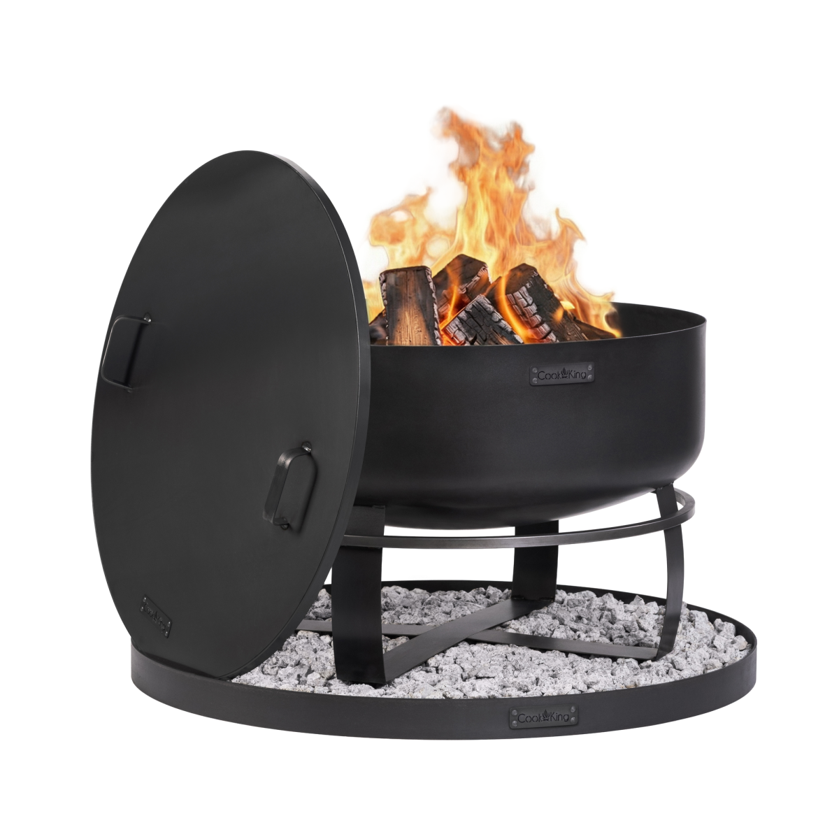 SET: Feuerschale „ VIKING“ 80 cm inkl. Randdeckel, Steinbasis