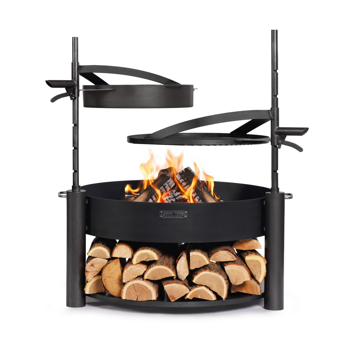 SET: Multifunktionale Feuerschale „MONTANA X“ 80 cm inkl. Grillrost, Mast und Pfanne