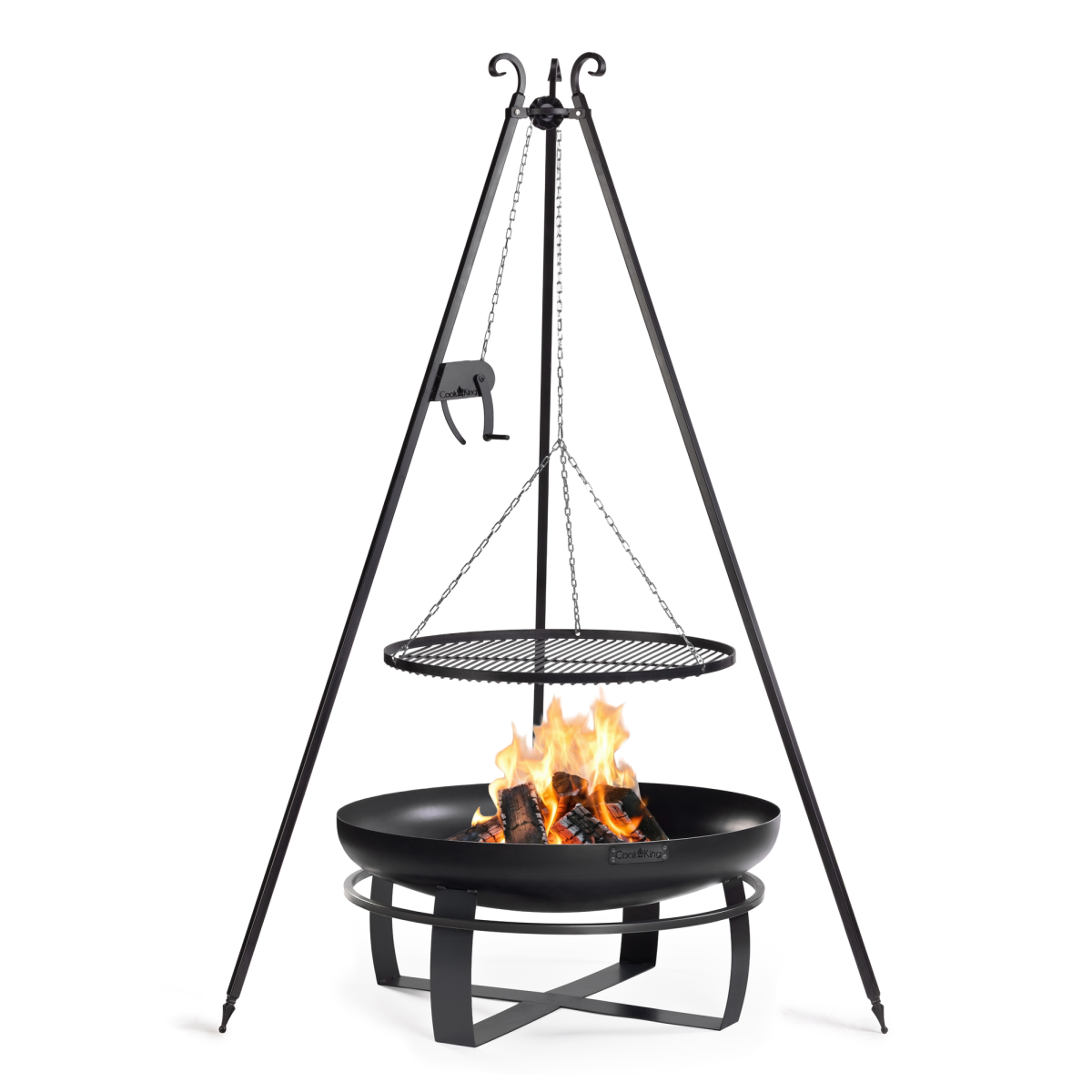 SET: Feuerschale „VIKING“ 80 cm mit Schwenkgrill 180 cm mit Kurbel und Grillrost aus Rohstahl 70 cm