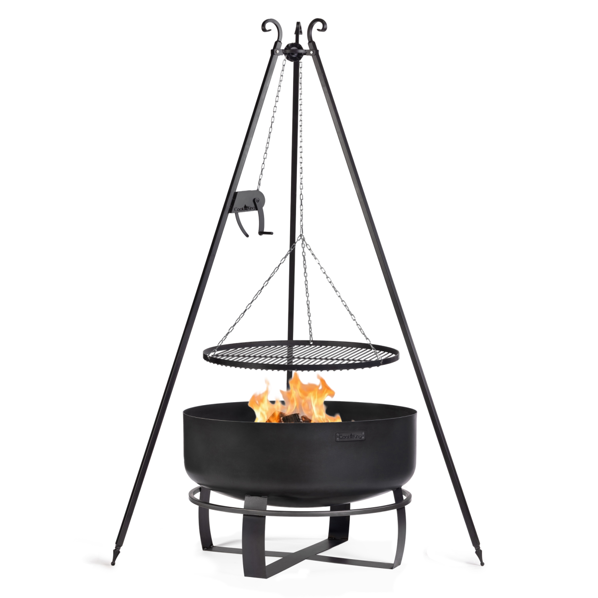 SET: Feuerschale XXL „VIKING“ 80 cm mit Schwenkgrill 180 cm mit Kurbel und Grillrost aus Rohstahl 70 cm