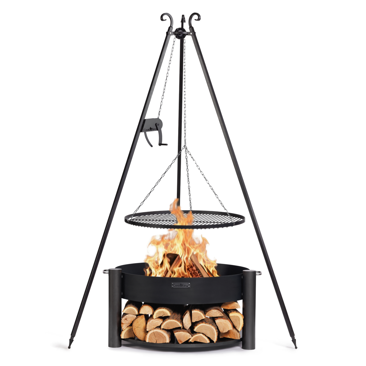 SET: Feuerschale „MONTANA“ 80 cm mit Schwenkgrill 180 cm mit Kurbel und Grillrost aus Rohstahl 70 cm