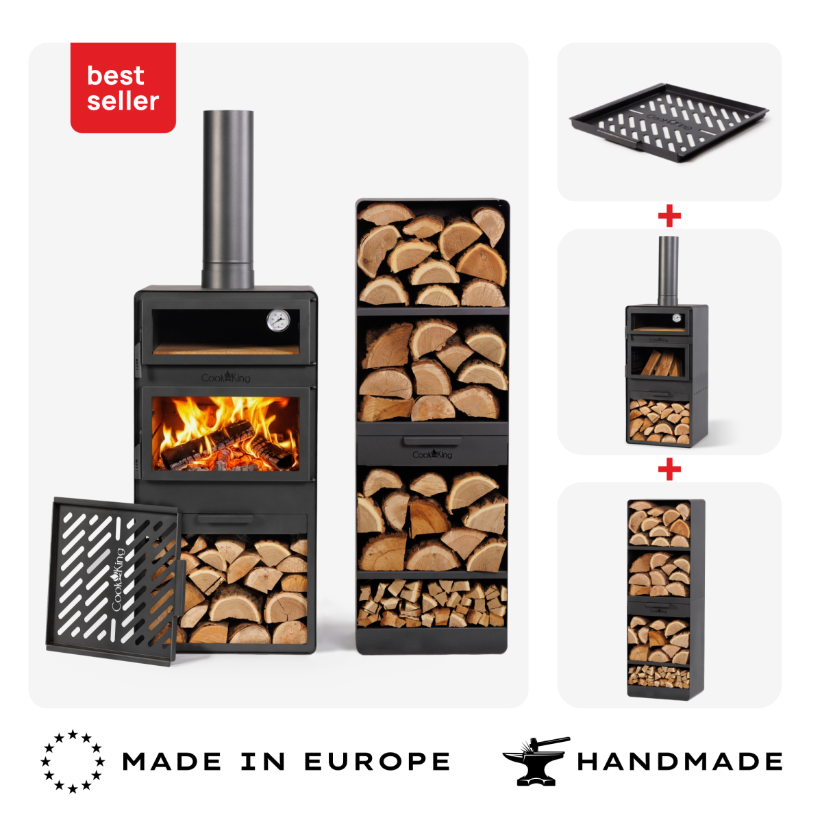 Gartenofen VENTO” Mit Backfach inkl. Grillrost und Holzregal