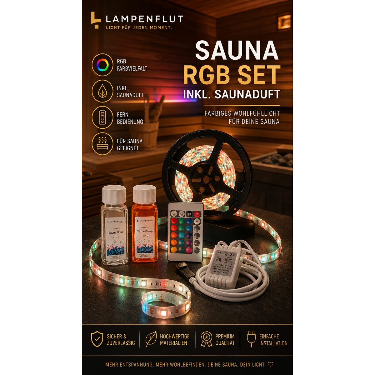 Sauna RGB Strips Set inkl. Saunaduft
