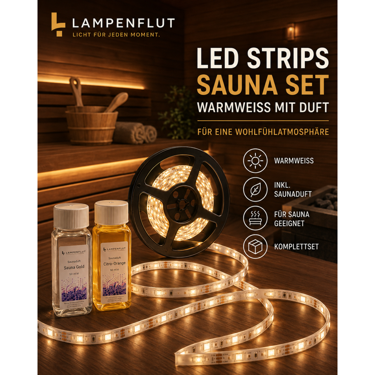 Sauna LED Strips warmweiss Set Licht und Duft