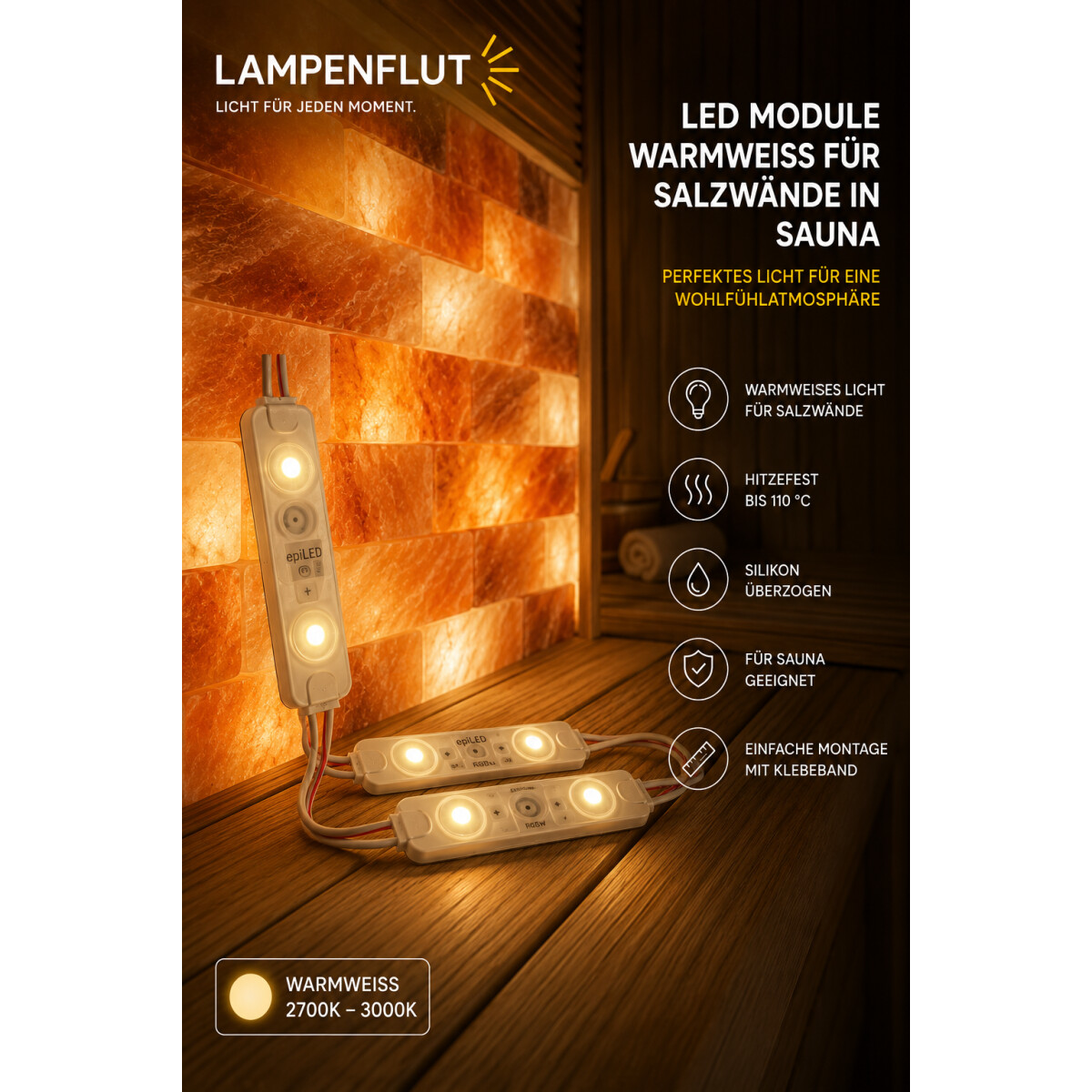 Salzsauna LED Module für Rückwand 40x 0,7W warmweiss