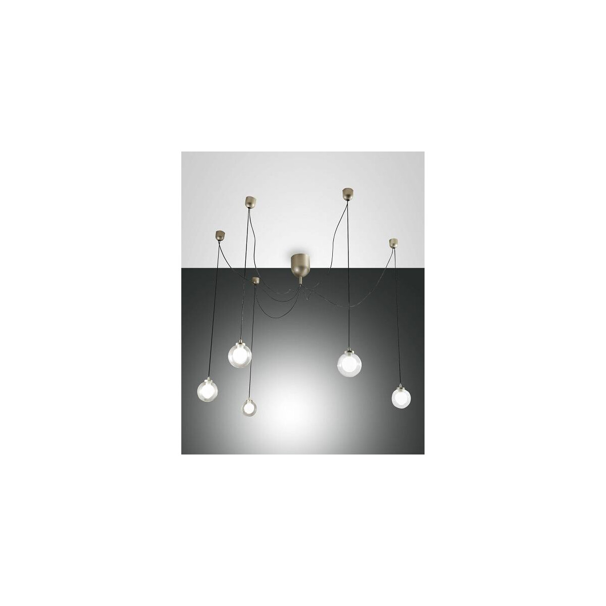 Fabas Luce Blog LED Pendelleuchte LED 5x5W Metall und Borsilicatglas Gold edelmatt