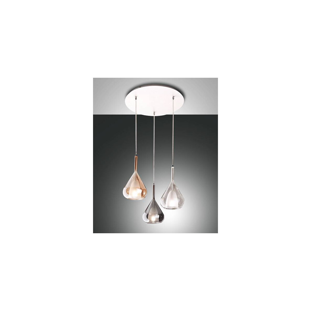 Fabas Luce Lila Pendelleuchte E27 3X40W Metall weiss und drei Borsilikatgläser in verschiedenen Farben Amber grau transparent und transparent