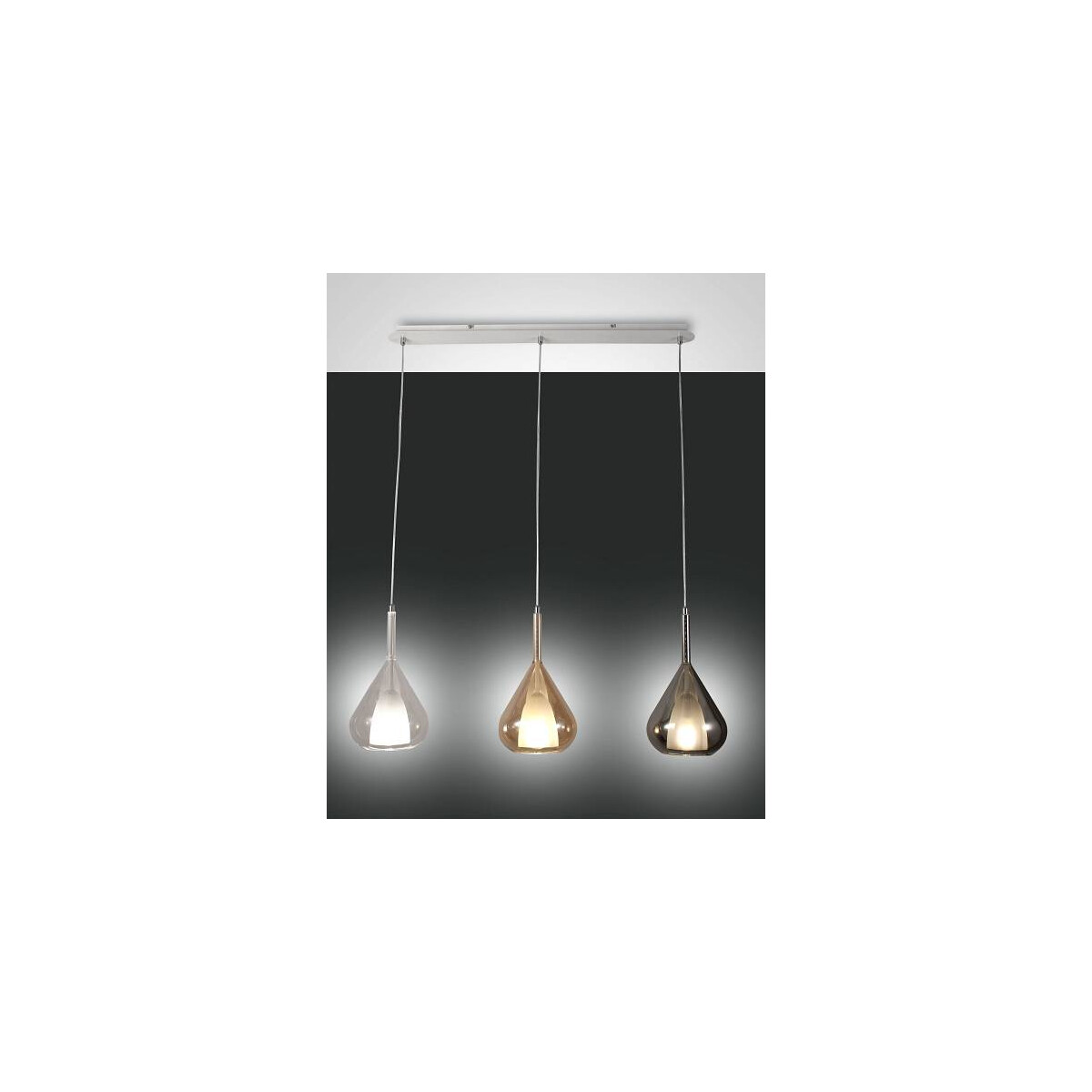 Fabas Luce Lila Pendelleuchte E27 3X40W Metall weiss und drei Borsilikatgläser in verschiedenen Farben Amber grau transparent und transparent