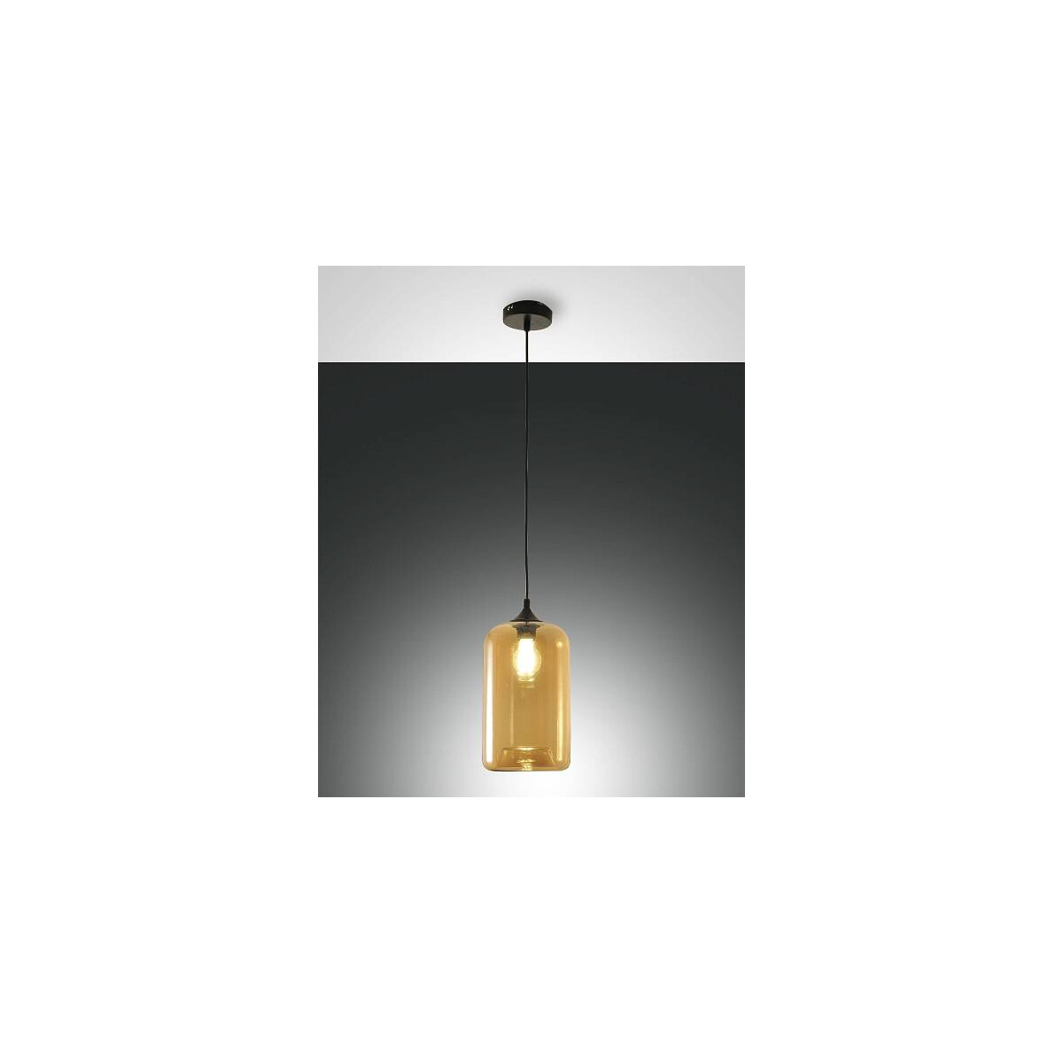 Fabas Luce Silo Pendelleuchte E27 1X60W Metall und geblasenes Glas Amber