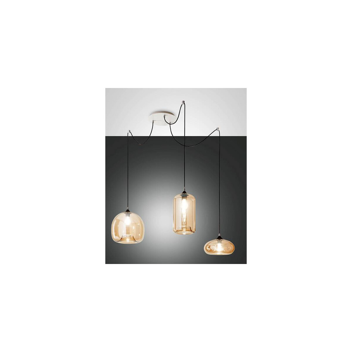 Fabas Luce Fiona Pendelleuchte E27 3X60W Metall und geblasenes Glas Amber