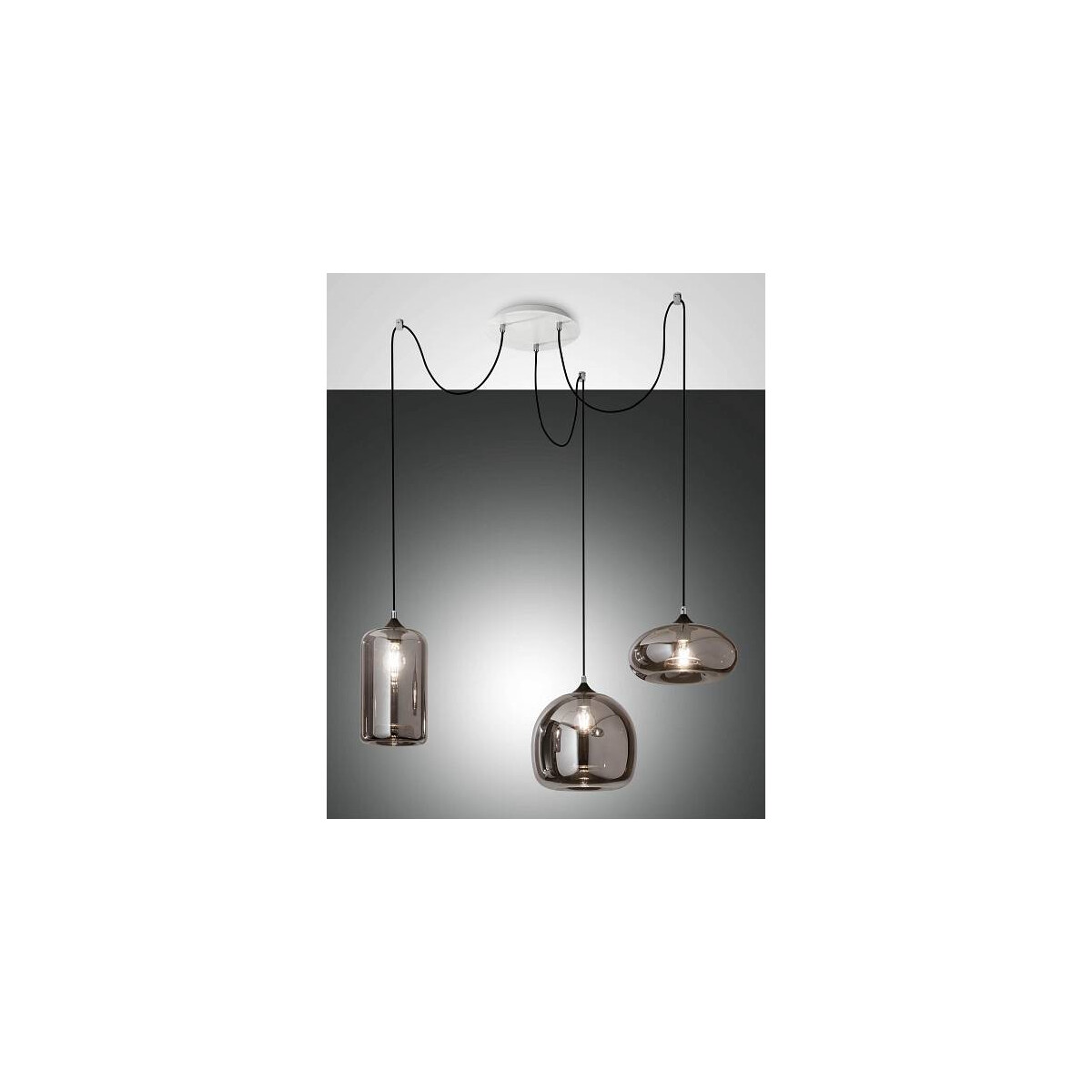 Fabas Luce Fiona Pendelleuchte E27 3X60W Metall und geblasenes Glas Grau transparent