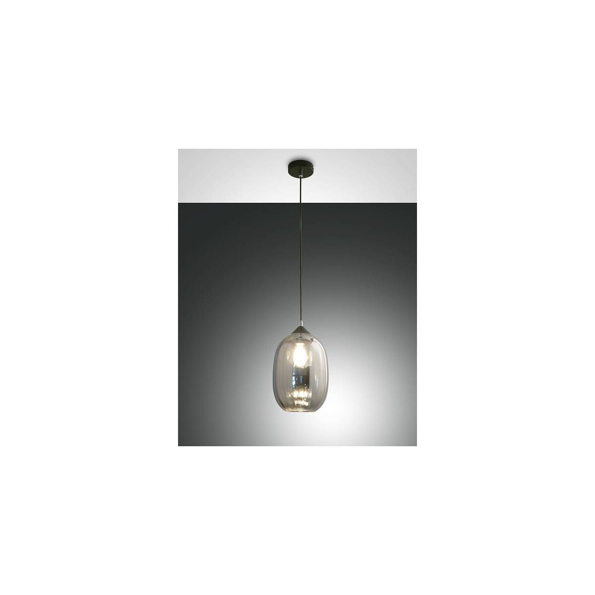 Fabas Luce Infinity Pendelleuchte E27 1X60W Metall und geblasenes Glas Grau transparent