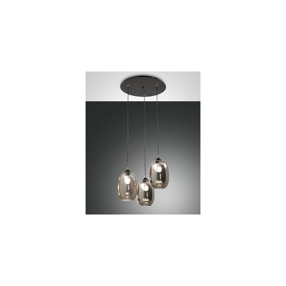 Fabas Luce Infinity Pendelleuchte E27 3X60W Metall und geblasenes Glas Grau transparent