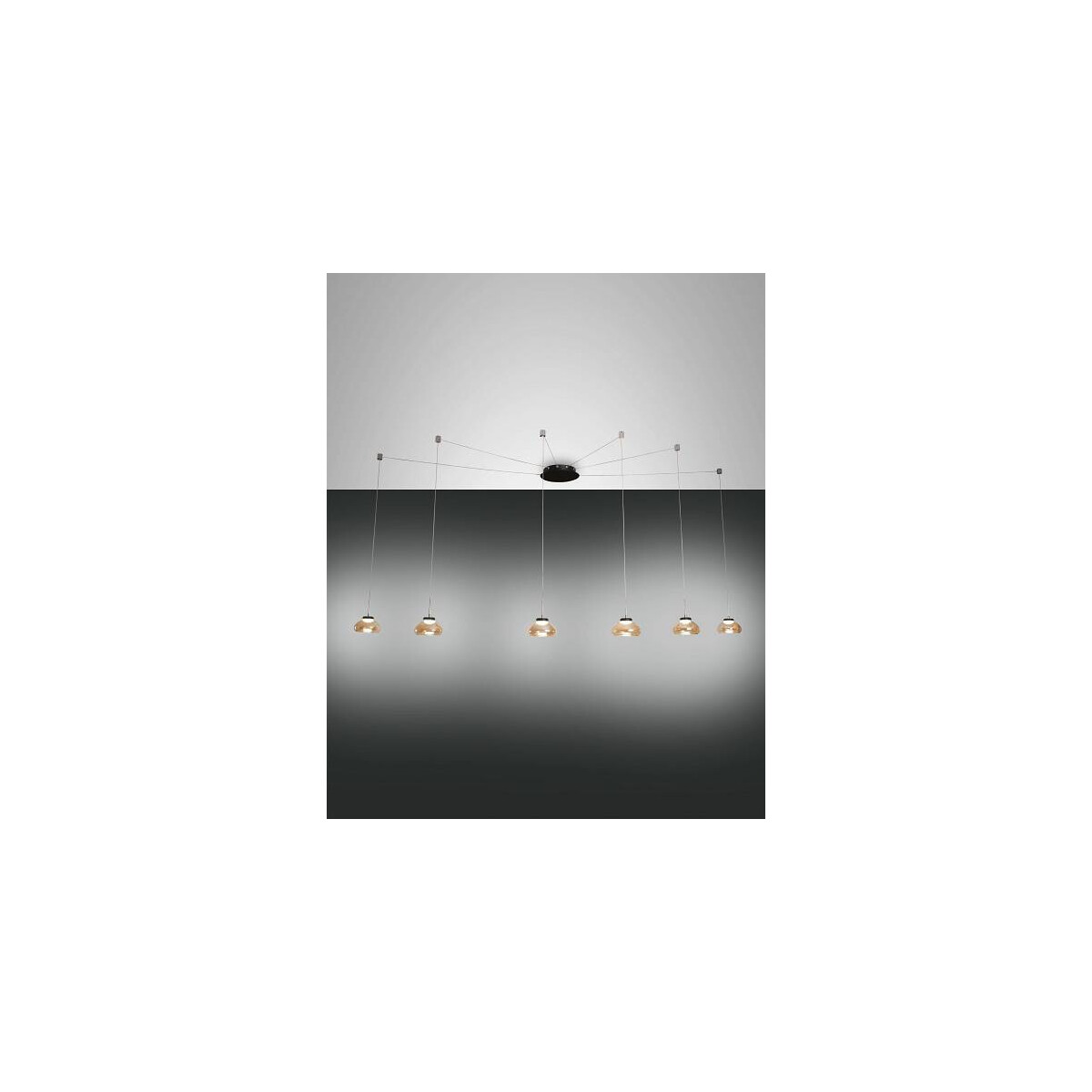 Fabas Luce Arabella Pendelleuchte LED 6x8W Metall und geblasenes Glas Amber
