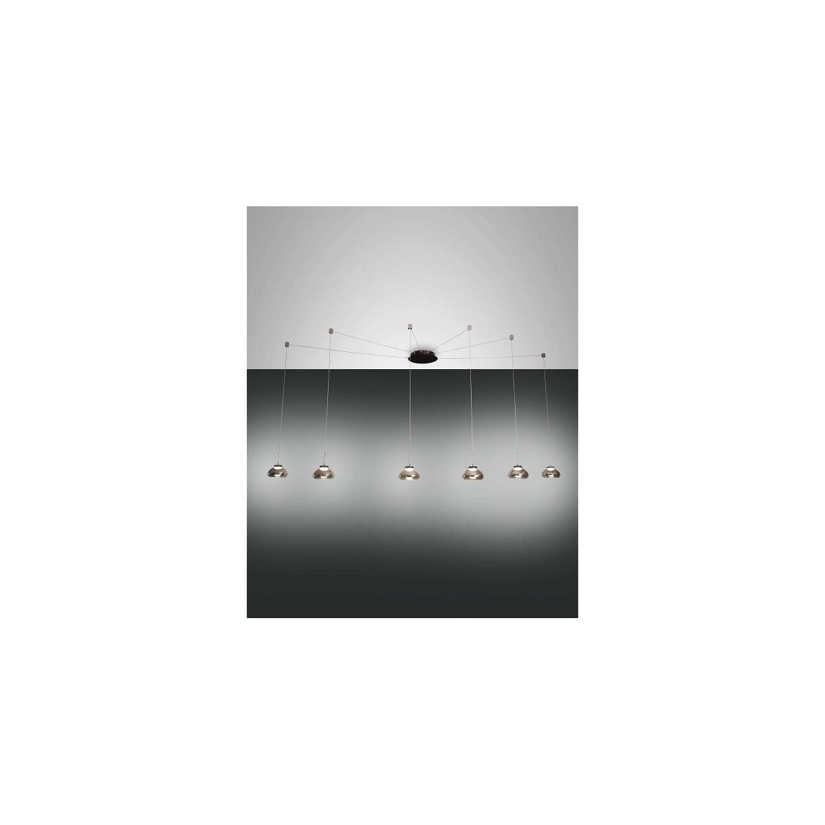 Fabas Luce Arabella Pendelleuchte LED 6x8W Metall und geblasenes Glas Grau transparent