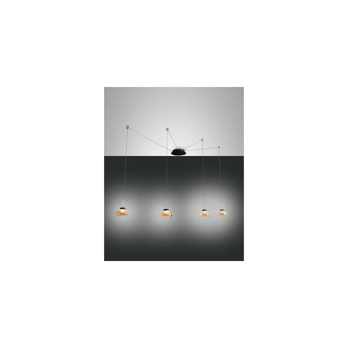 Fabas Luce Arabella Pendelleuchte inkl. Smartluce LED 4x8W Metall und geblasenes Glas Amber