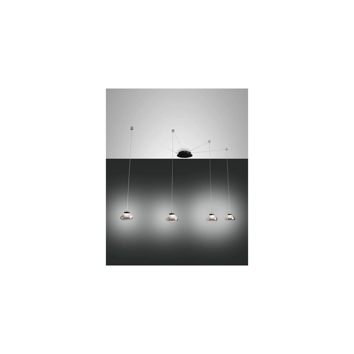 Fabas Luce Arabella Pendelleuchte inkl. Smartluce LED 4x8W Metall und geblasenes Glas Grau transparent