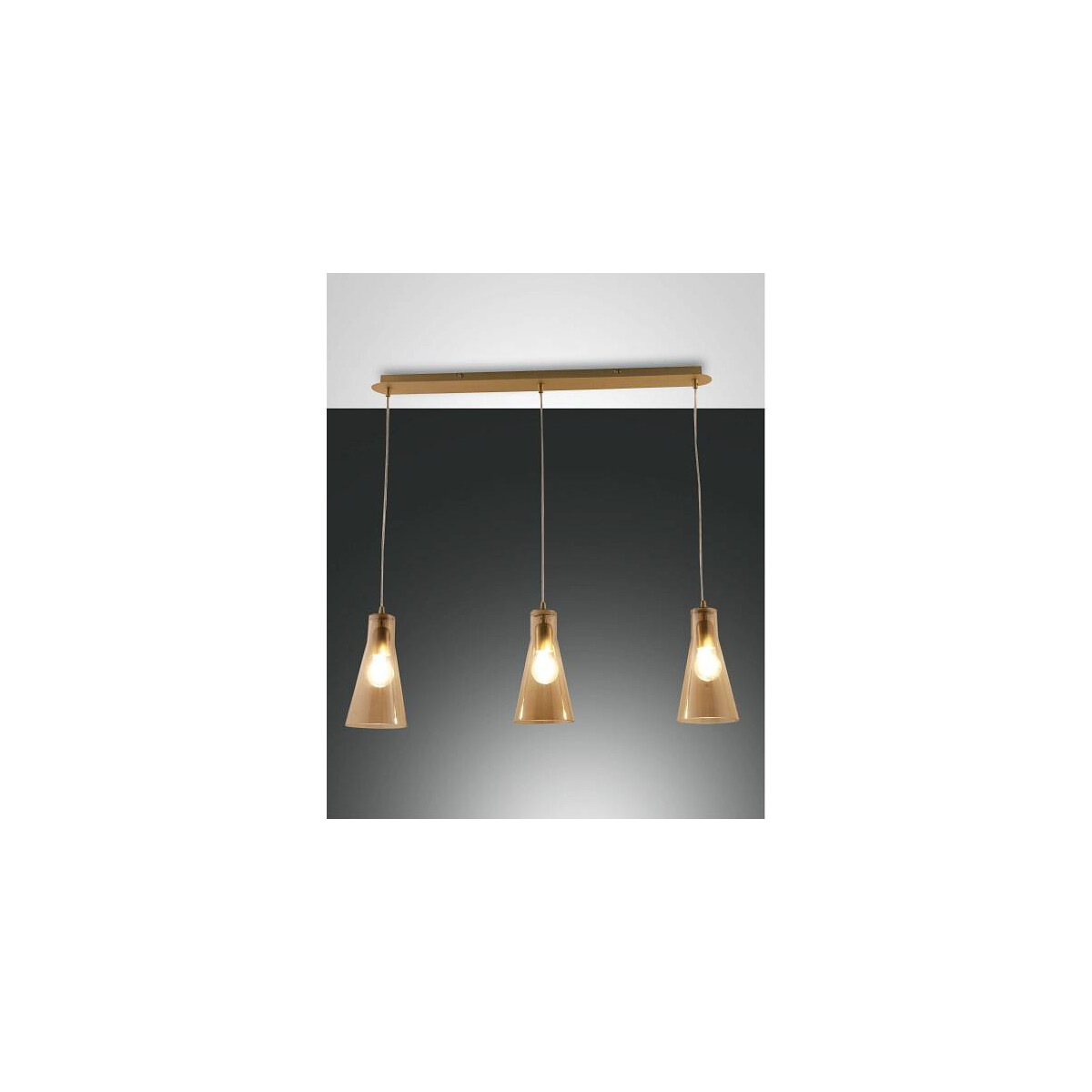 Fabas Luce Dafne Pendelleuchte E27 3X40W Metall und geblasenes Glas Messing satiniert/Amber