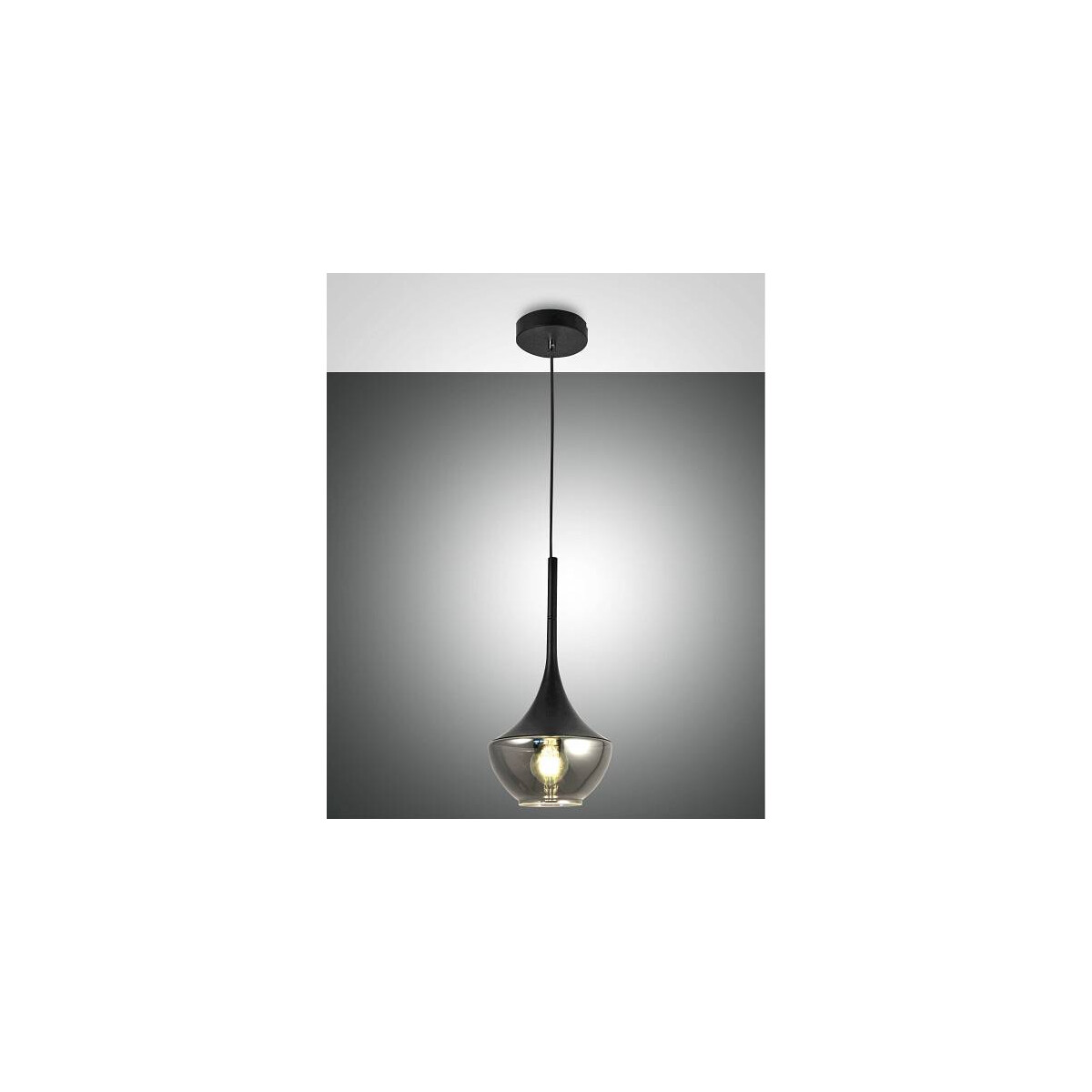 Fabas Luce Apollo Pendelleuchte E27 1x40W Metall und geblasenes Glas schwarz/fumé