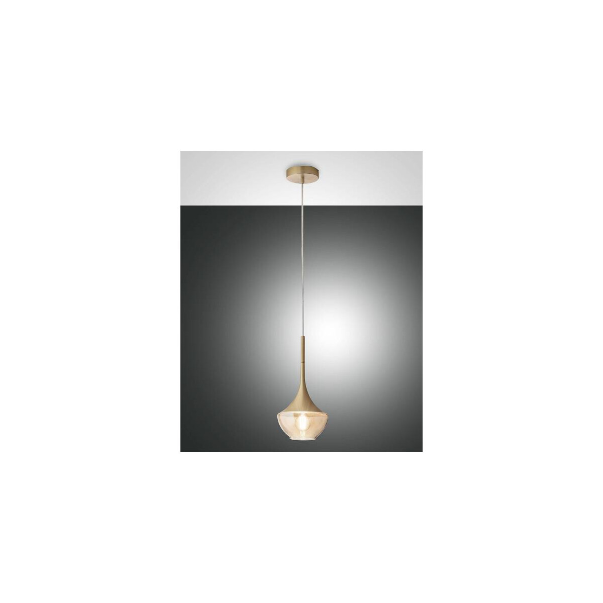 Fabas Luce Apollo Pendelleuchte E27 1x40W Metall und geblasenes Glas Messing satiniert/amber
