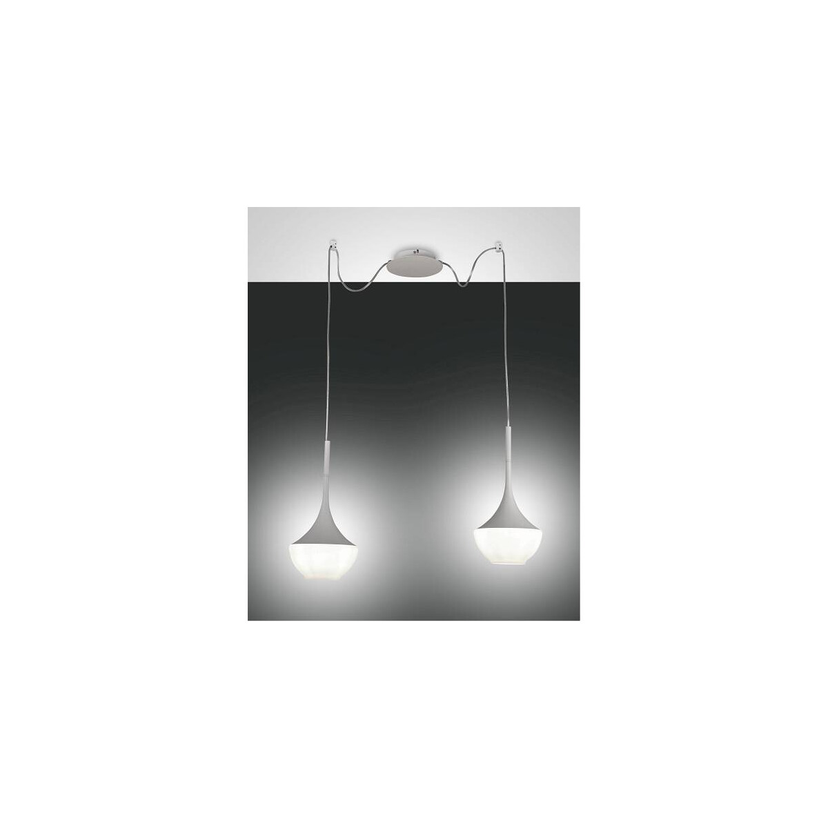 Fabas Luce Apollo Pendelleuchte E27 2X40W Metall und geblasenes Glas weiß