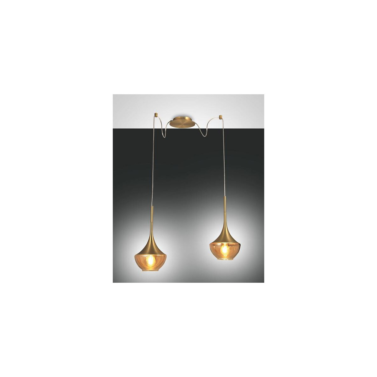 Fabas Luce Apollo Pendelleuchte E27 2X40W Metall und geblasenes Glas Messing satiniert/amber