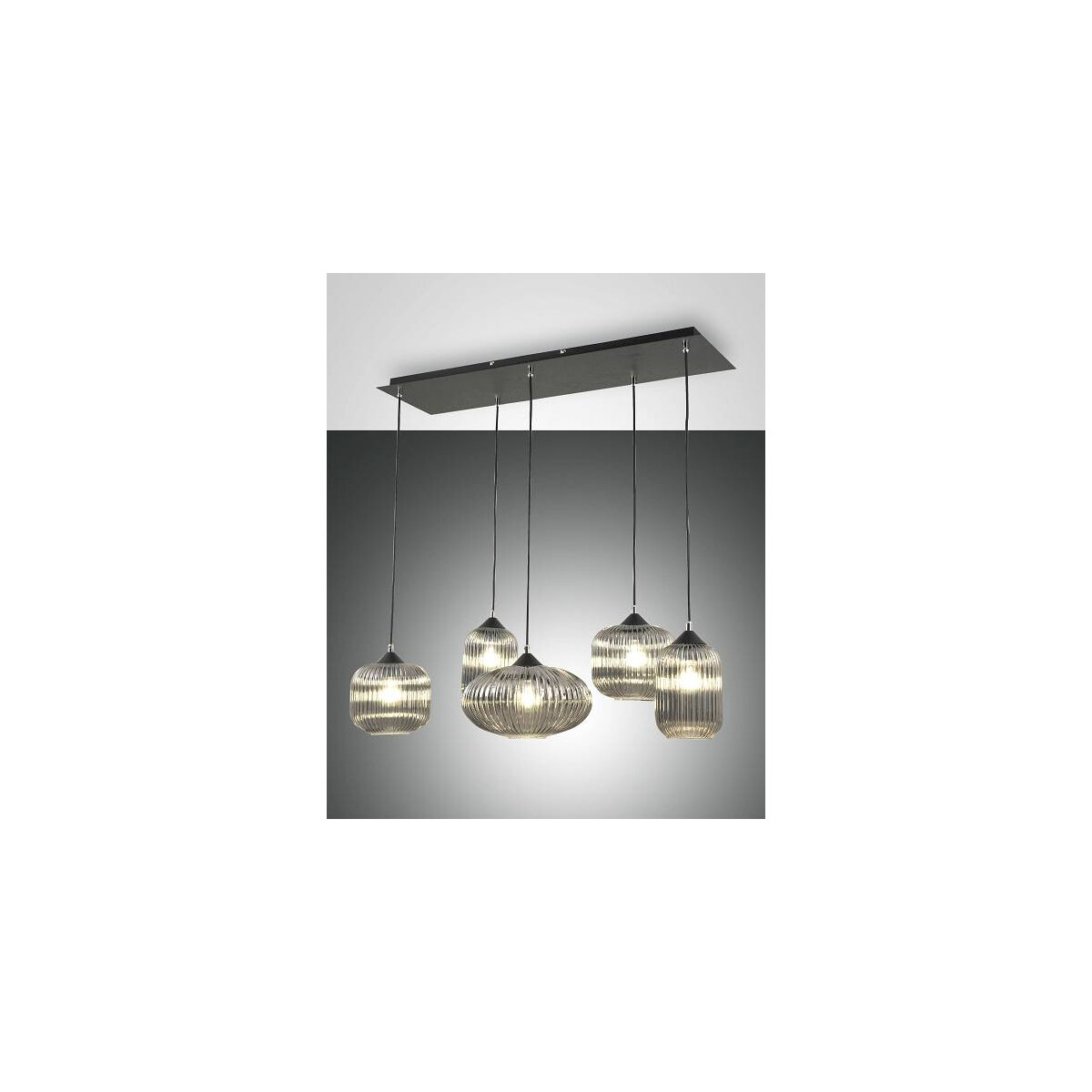 Fabas Luce Gillis Pendelleuchte E27 5X40W Metall und geblasenes Glas schwarz/fumé