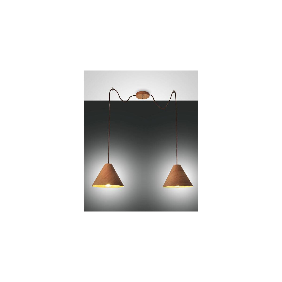 Fabas Luce Esino Pendelleuchte E27 2X40W Metall und Echtholz Walnussfarben