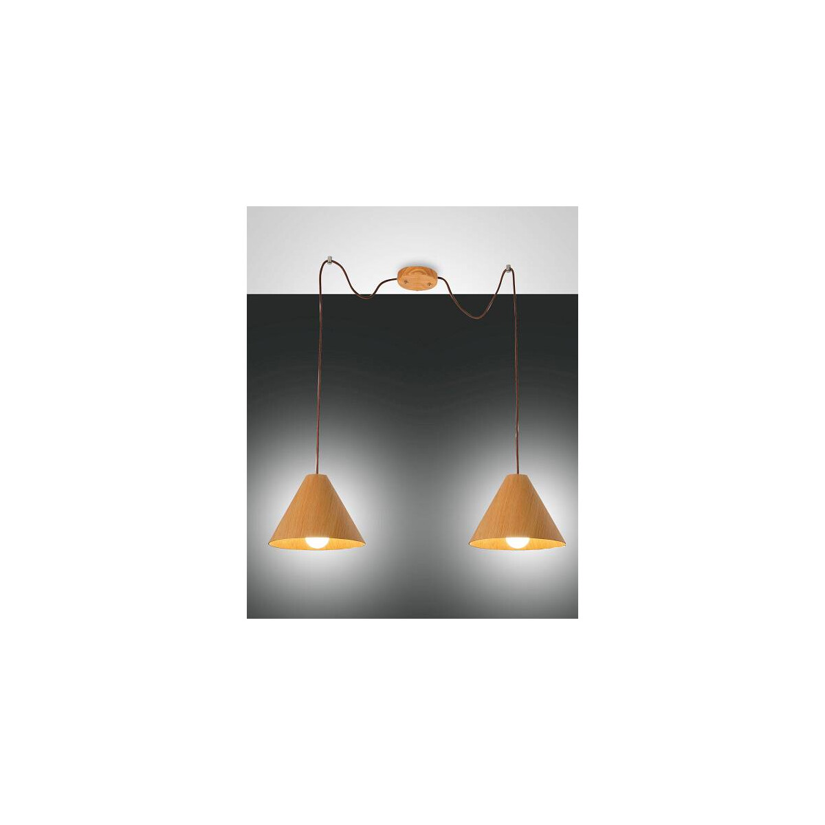 Fabas Luce Esino Pendelleuchte E27 2X40W Metall und Echtholz Eichenholz