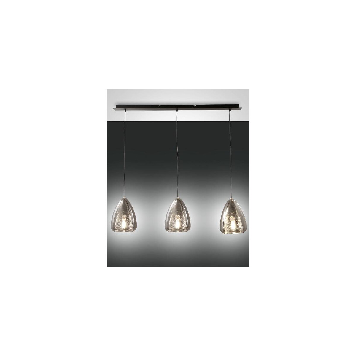 Fabas Luce Britton Pendelleuchte E27 3x40W Metall und geblasenes Glas Grau transparent