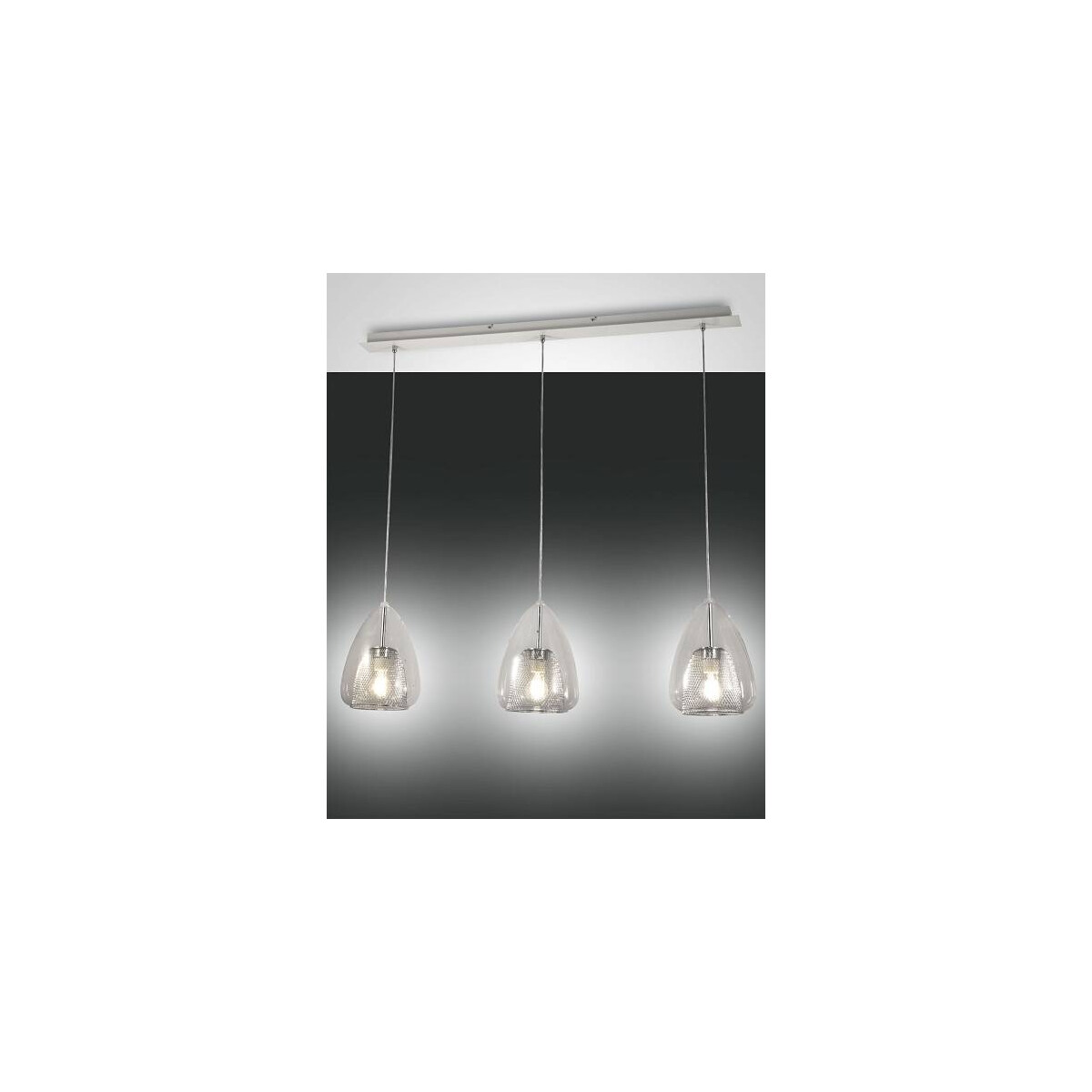 Fabas Luce Britton Pendelleuchte E27 3x40W Metall und geblasenes Glas Transparent