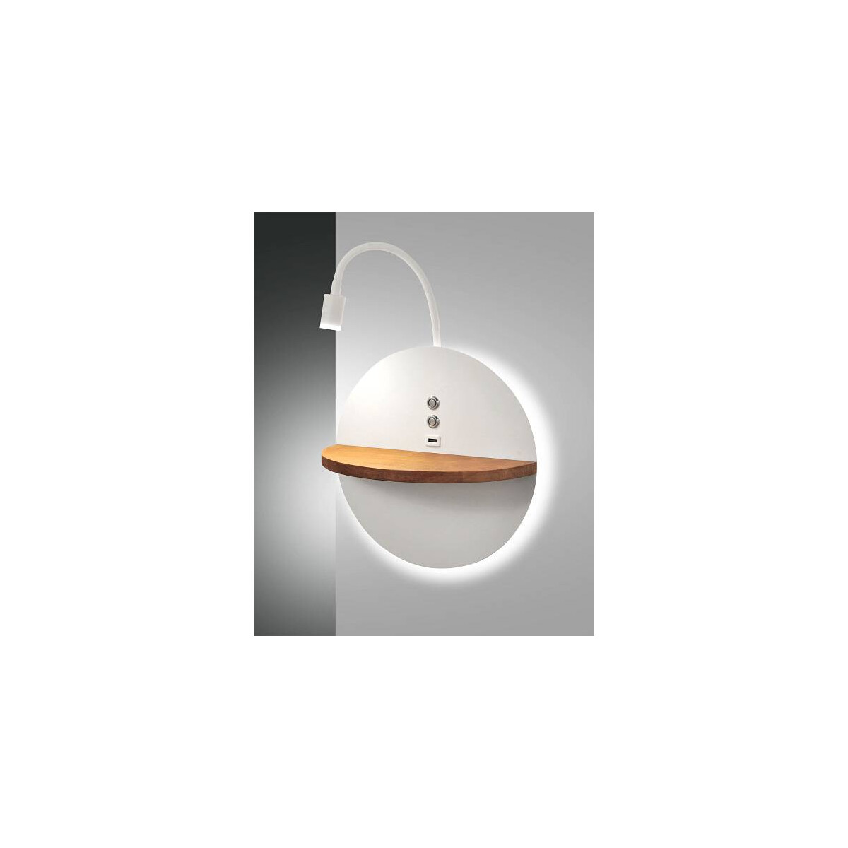Fabas Luce Dual Wand-Leseleuchte LED 1x9W (Backligt) und 1x65W (Leselicht) Metall weiß und Eichenholz