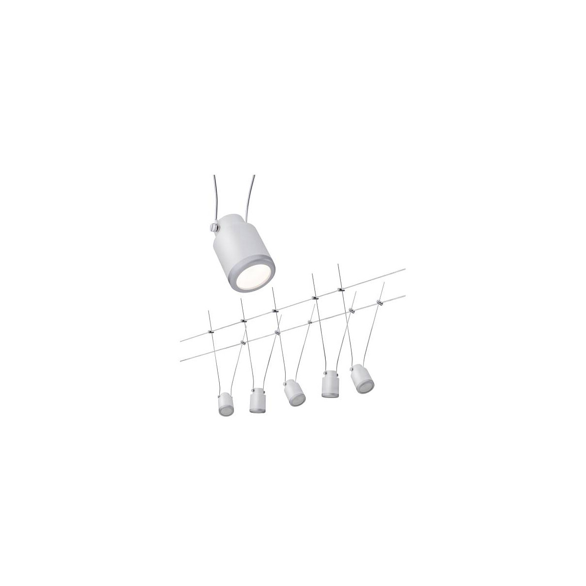 LED Seilsystem TunLED Basisset 5x150lm 5x4W 2700K 230/12V Weiß Chrom matt