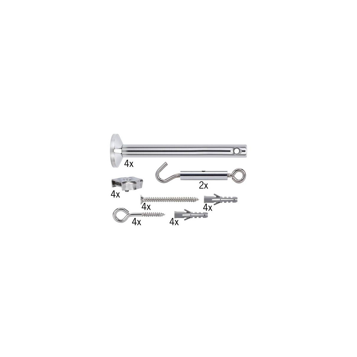Seilsystem Montageset Halterung + Umlenker 4er-Pack Chrom